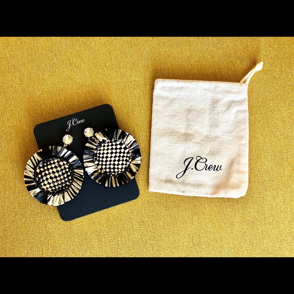 JCrew Statement Colorblock Raffia Fringe Disc Earrings - NWOT- $65+tax SOLD OUT!